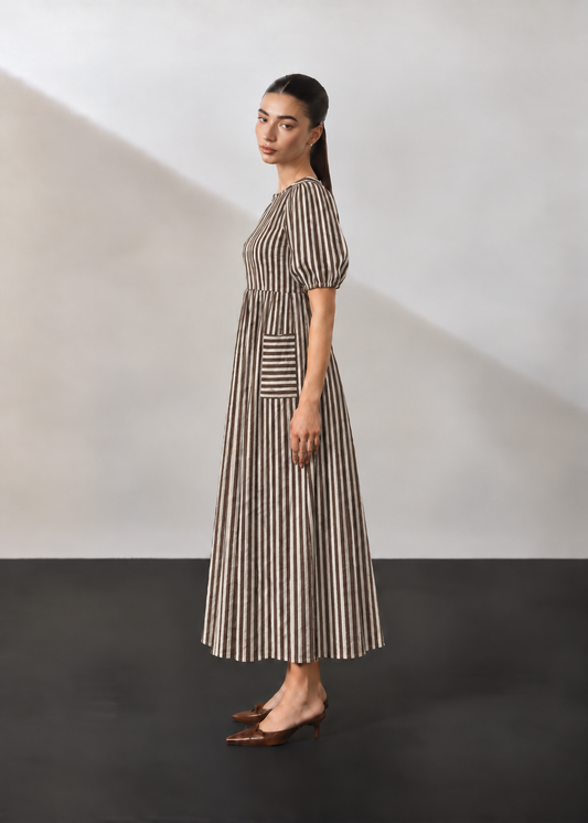 Cocoa Striped Cotton Midi Dress
