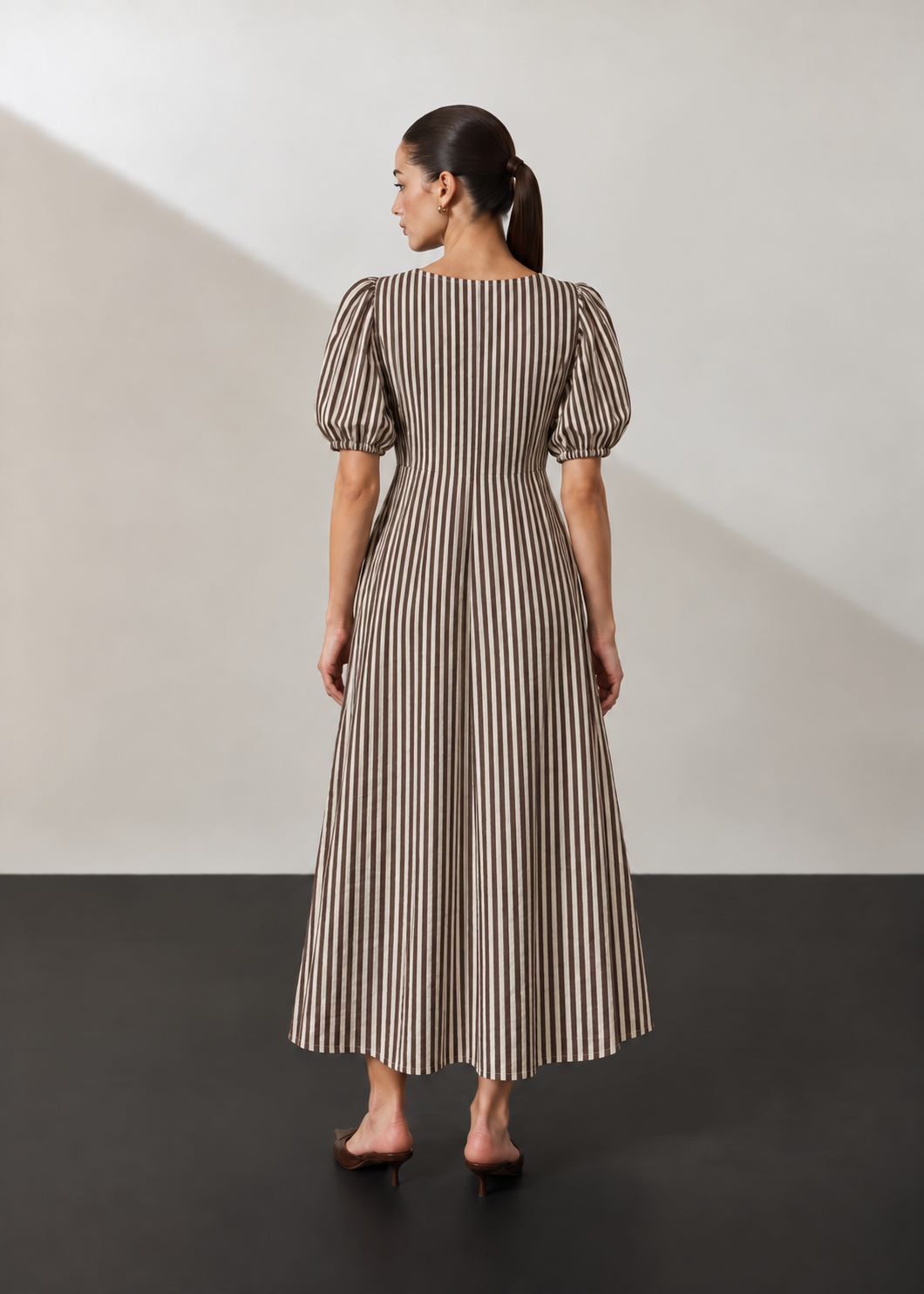 Cocoa Striped Cotton Midi Dress