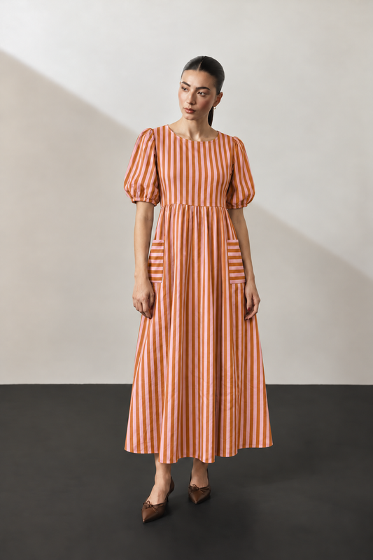Rosewood Striped Cotton Midi Dress