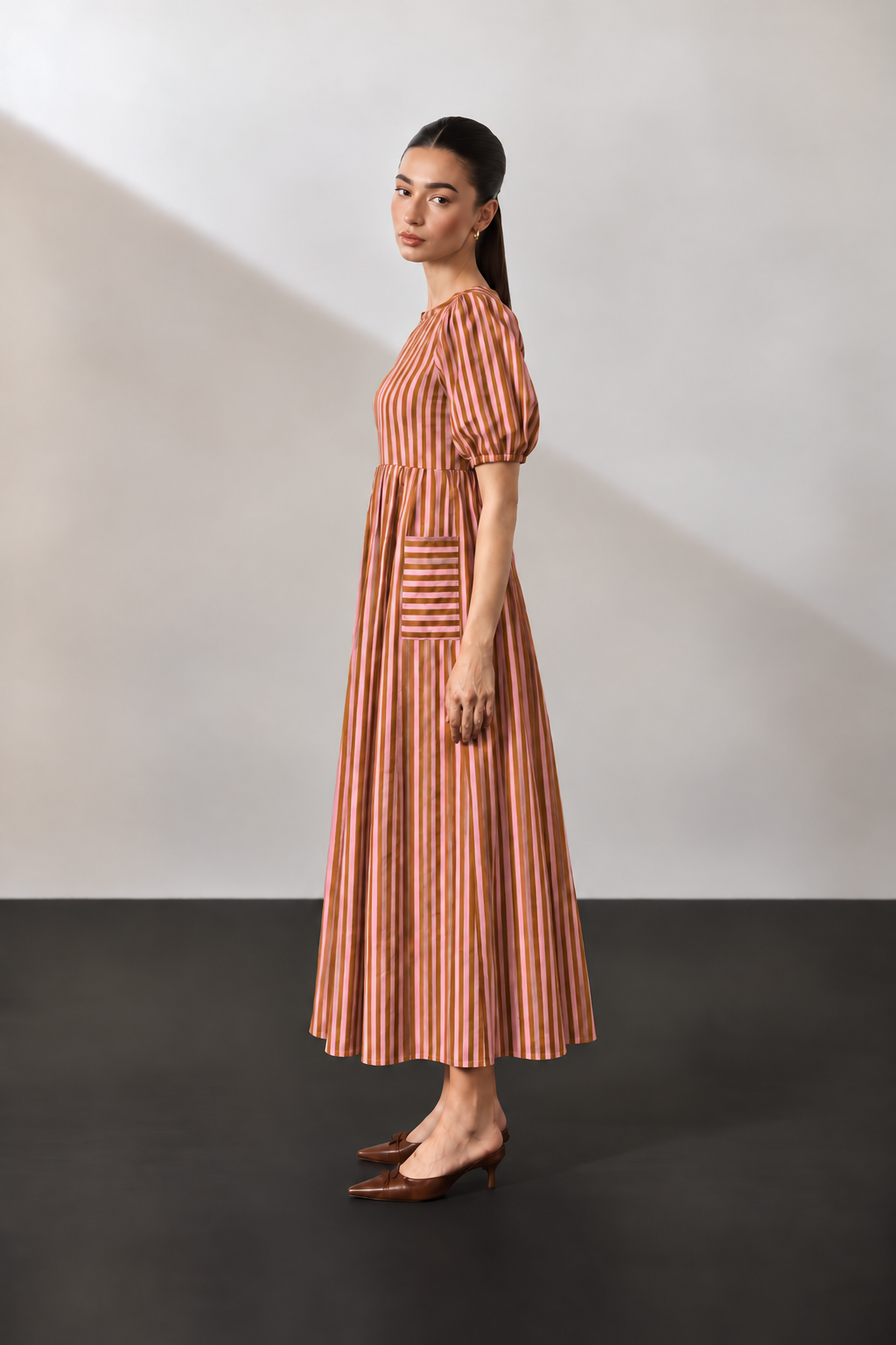 Rosewood Striped Cotton Midi Dress