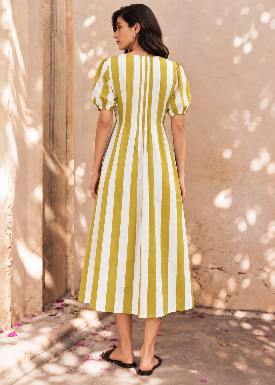 Marigold Striped Cotton Midi Dress