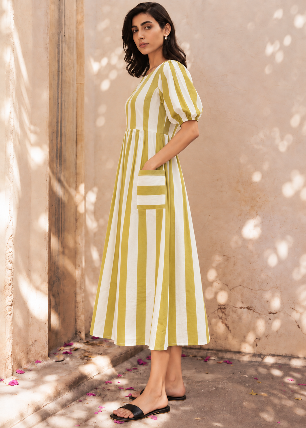 Marigold Striped Cotton Midi Dress