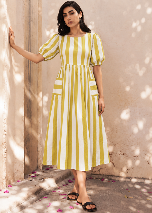 Marigold Striped Cotton Midi Dress