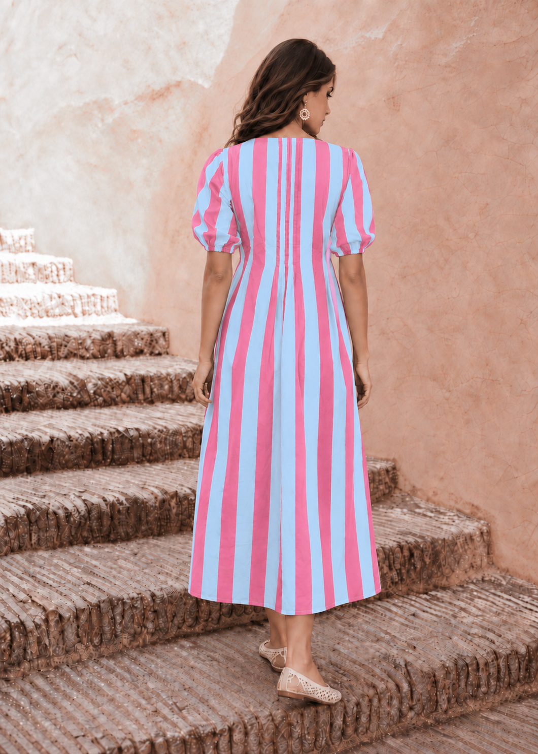 Candy Sky Striped Cotton Midi Dress