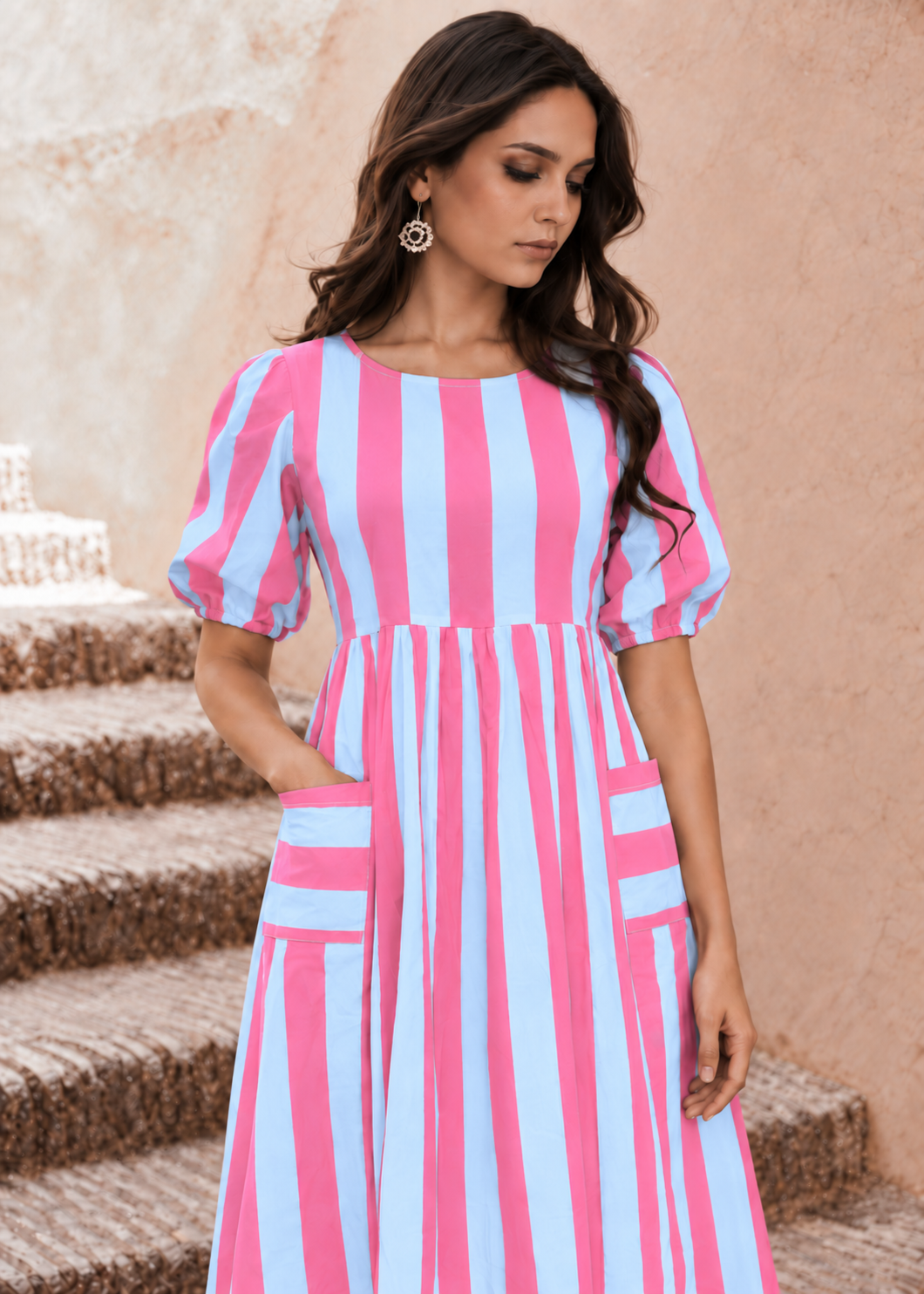 Candy Sky Striped Cotton Midi Dress
