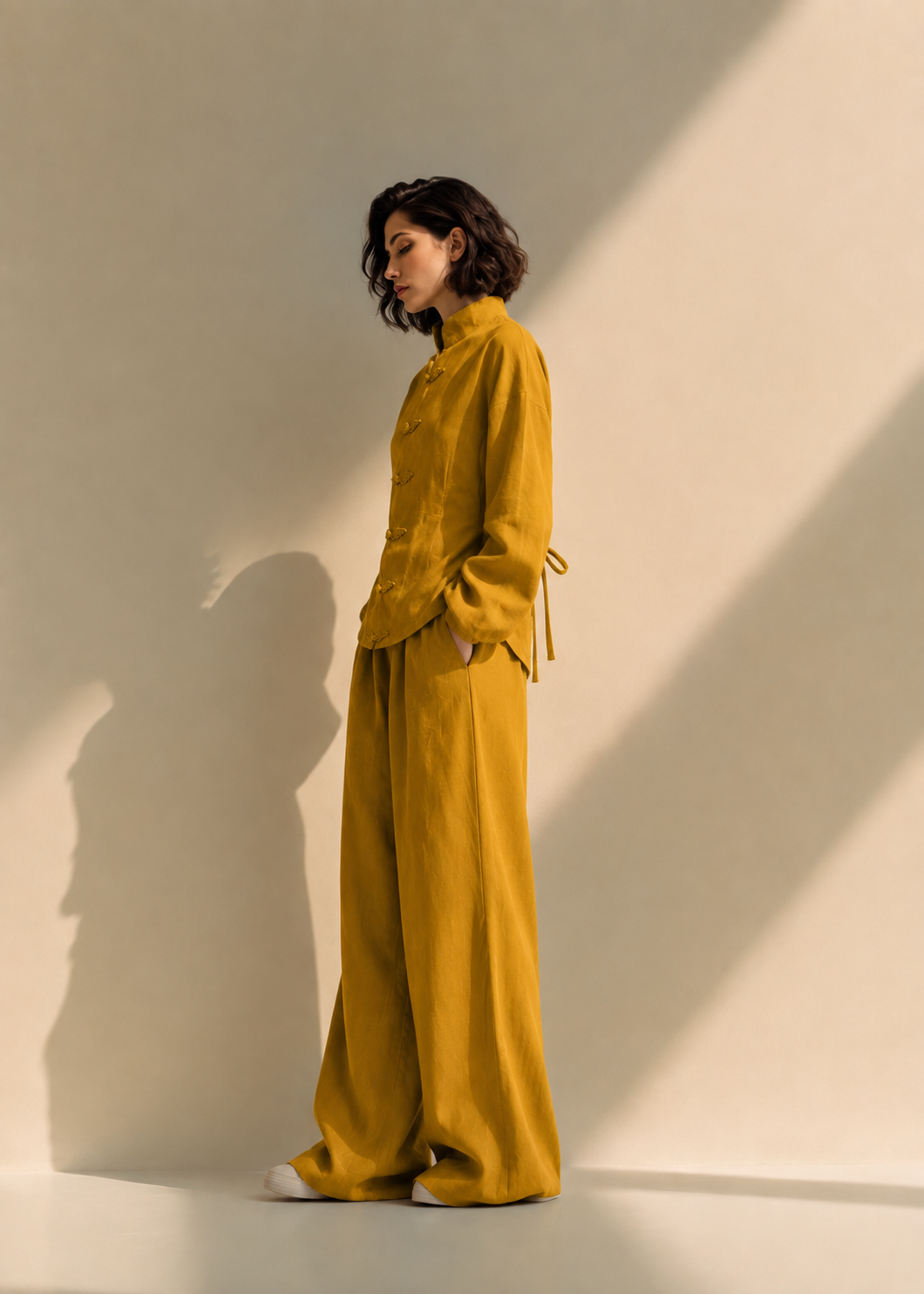 Aabha Anvaya mustard yellow cotton-flex co-ord set side view