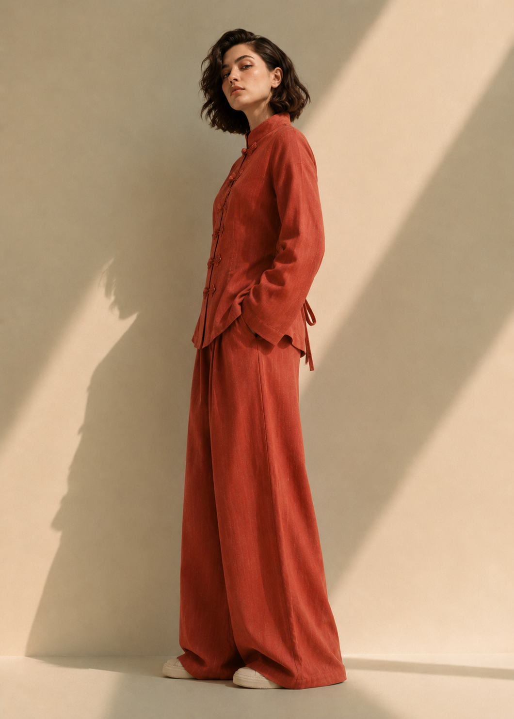 Aruna Anvaya burnt terracotta cotton-flex co-ord set side view