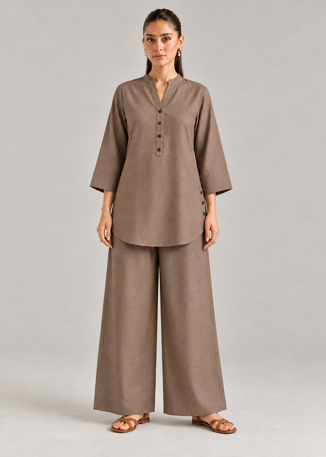 Portabella Drift Cotton Flex Wide-Leg Co-ord Set front view