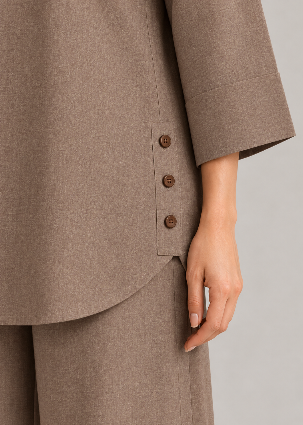 Portabella Drift Cotton Flex Wide-Leg Co-ord Set button detail