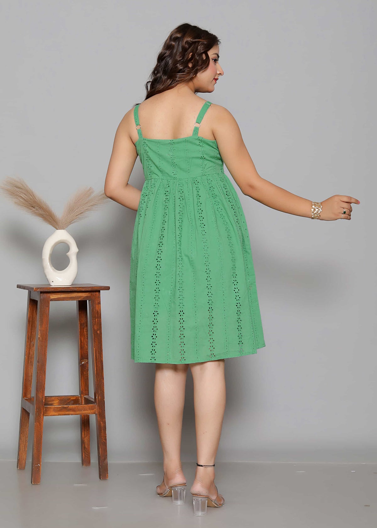 Green Cotton A-Line Dress
