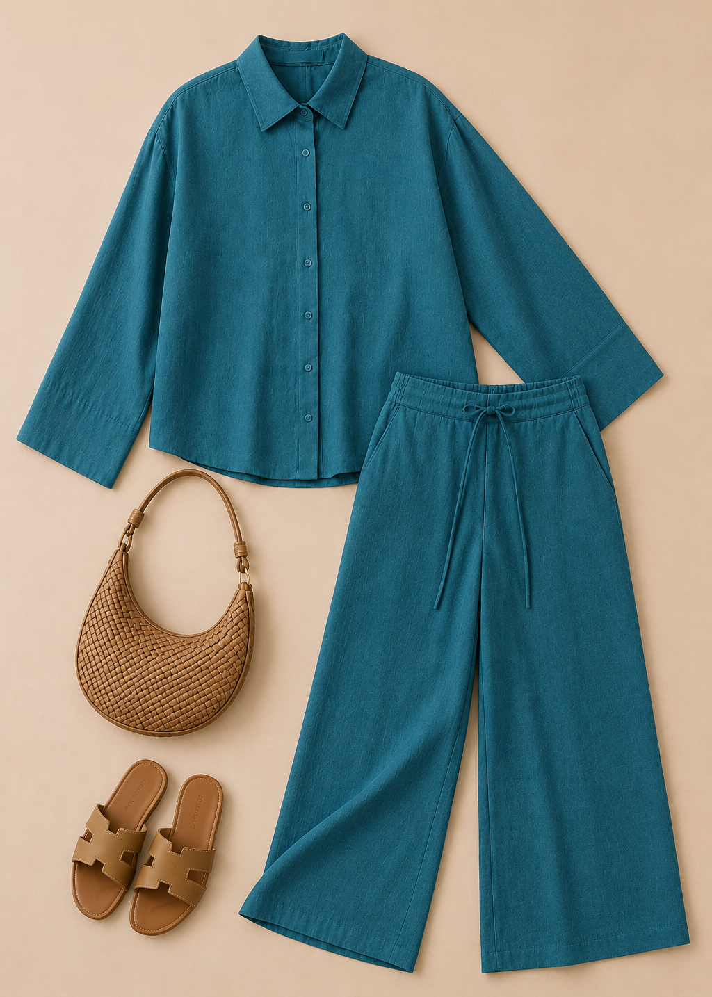 Teal Cotton Flex Co-ord Set