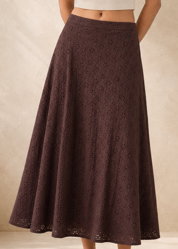 Mocha Bloom Schiffli Skirt
