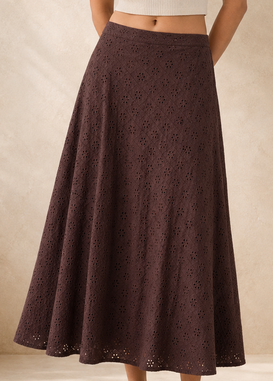Mocha Bloom Schiffli Skirt