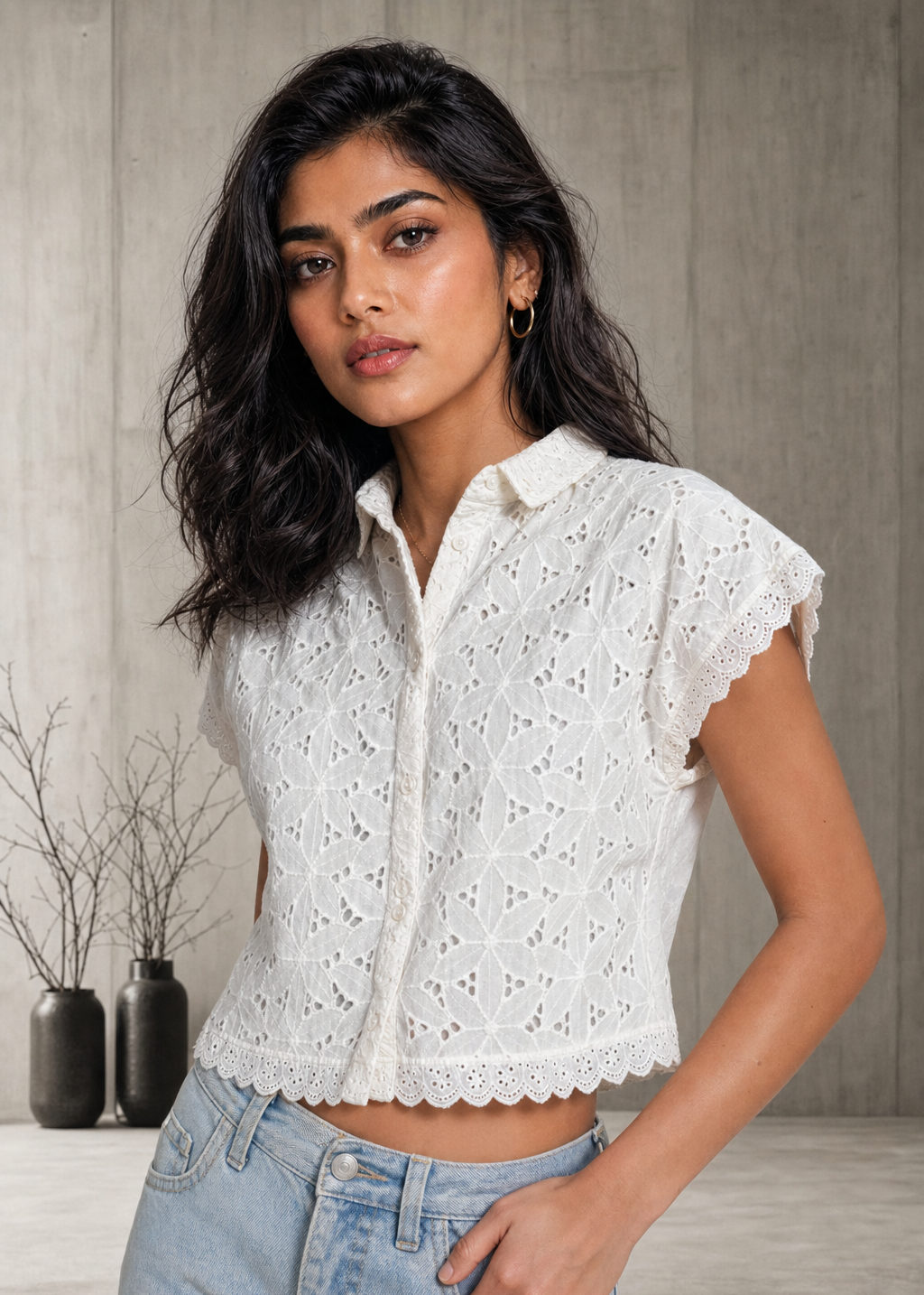 Ivory Bloom Schiffli Shirt