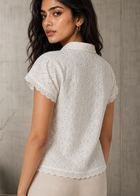 Ivory Bloom Schiffli Shirt