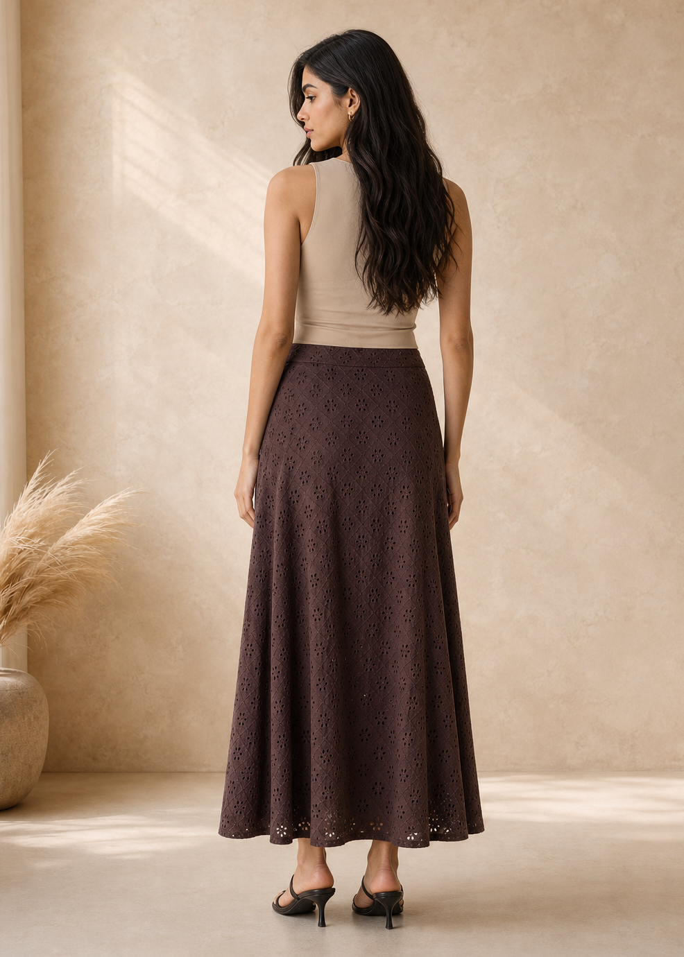 Mocha Bloom Schiffli Skirt