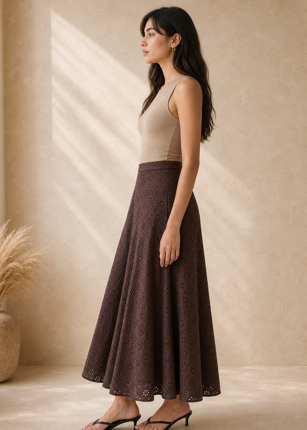 Mocha Bloom Schiffli Skirt