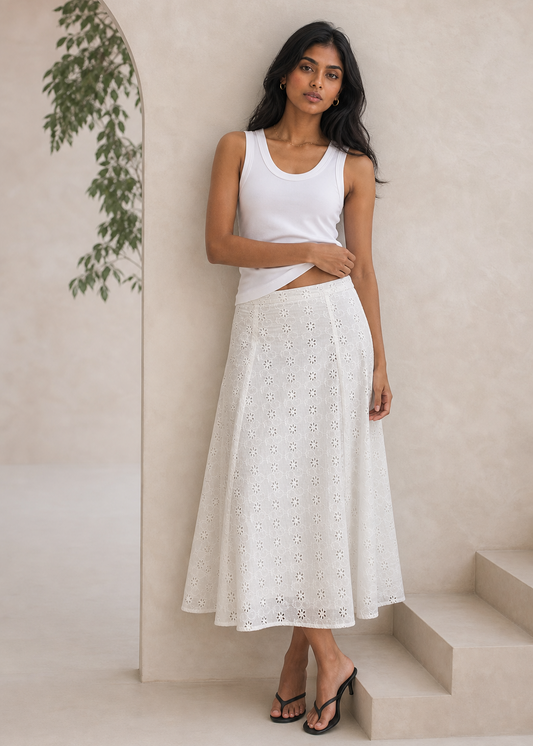 Ivory Bloom Schiffli Skirt