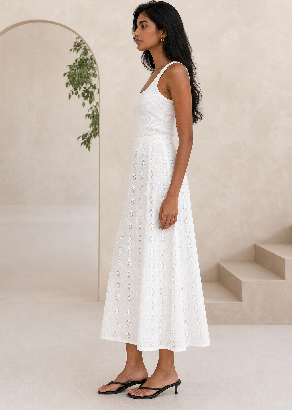 Ivory Bloom Schiffli Skirt