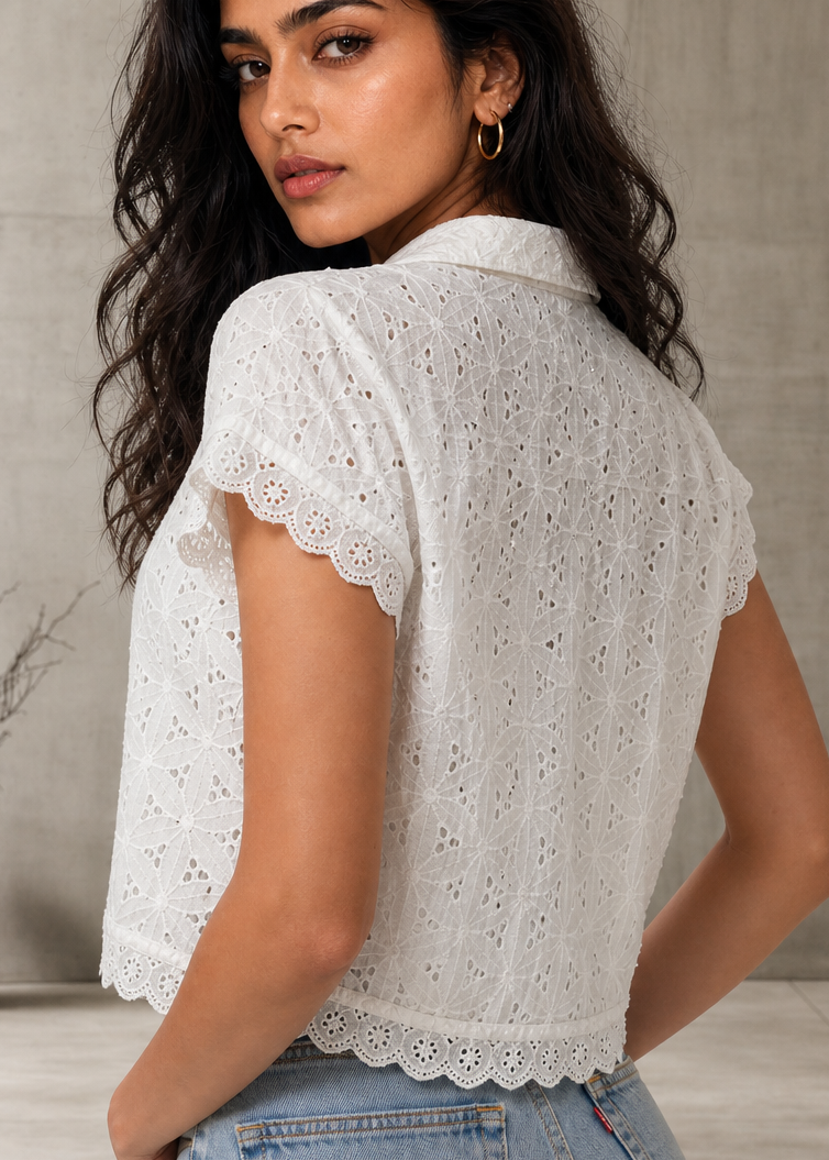 Ivory Bloom Schiffli Shirt