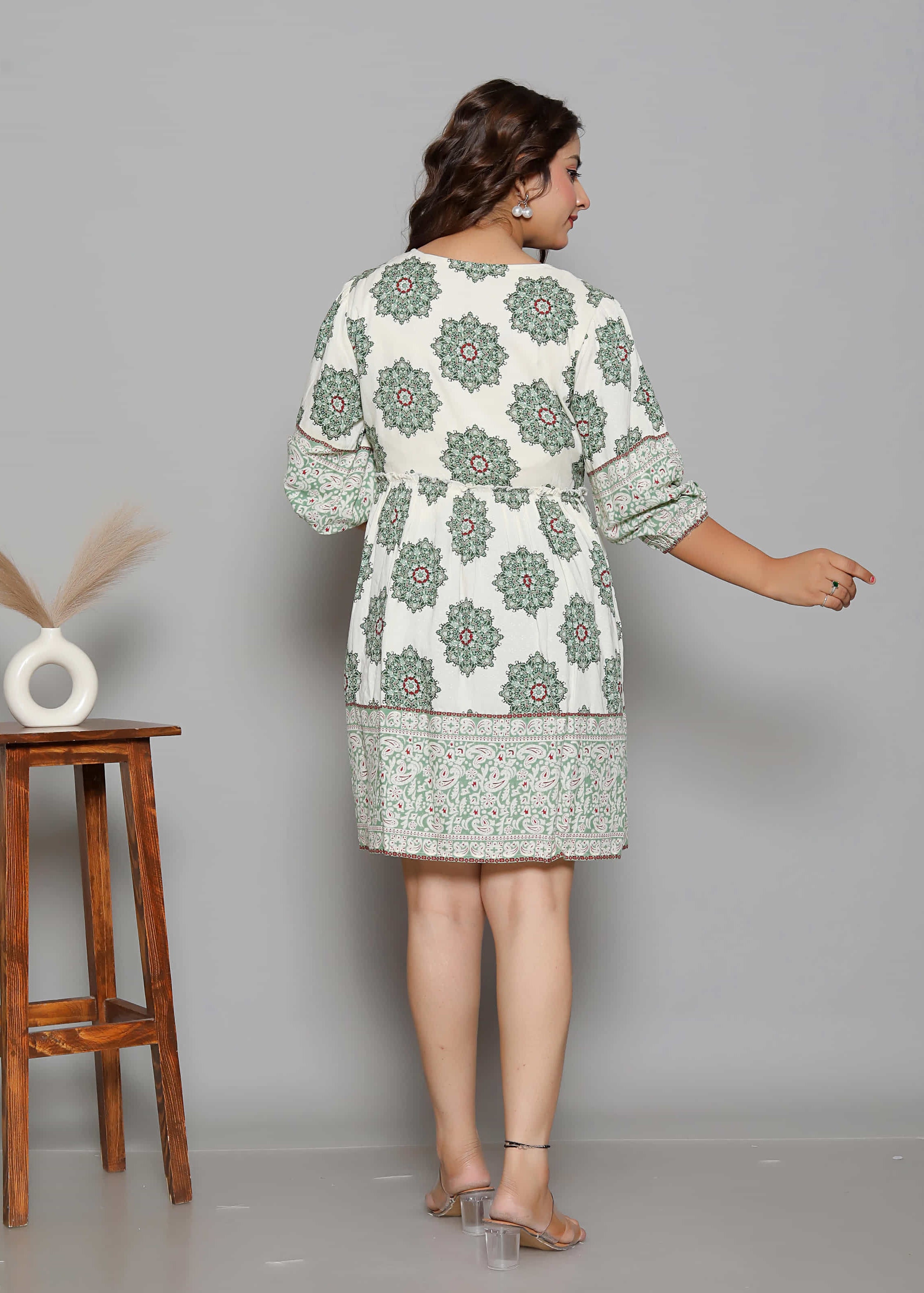 Sage Paisley Printed Tiered Mini Dress